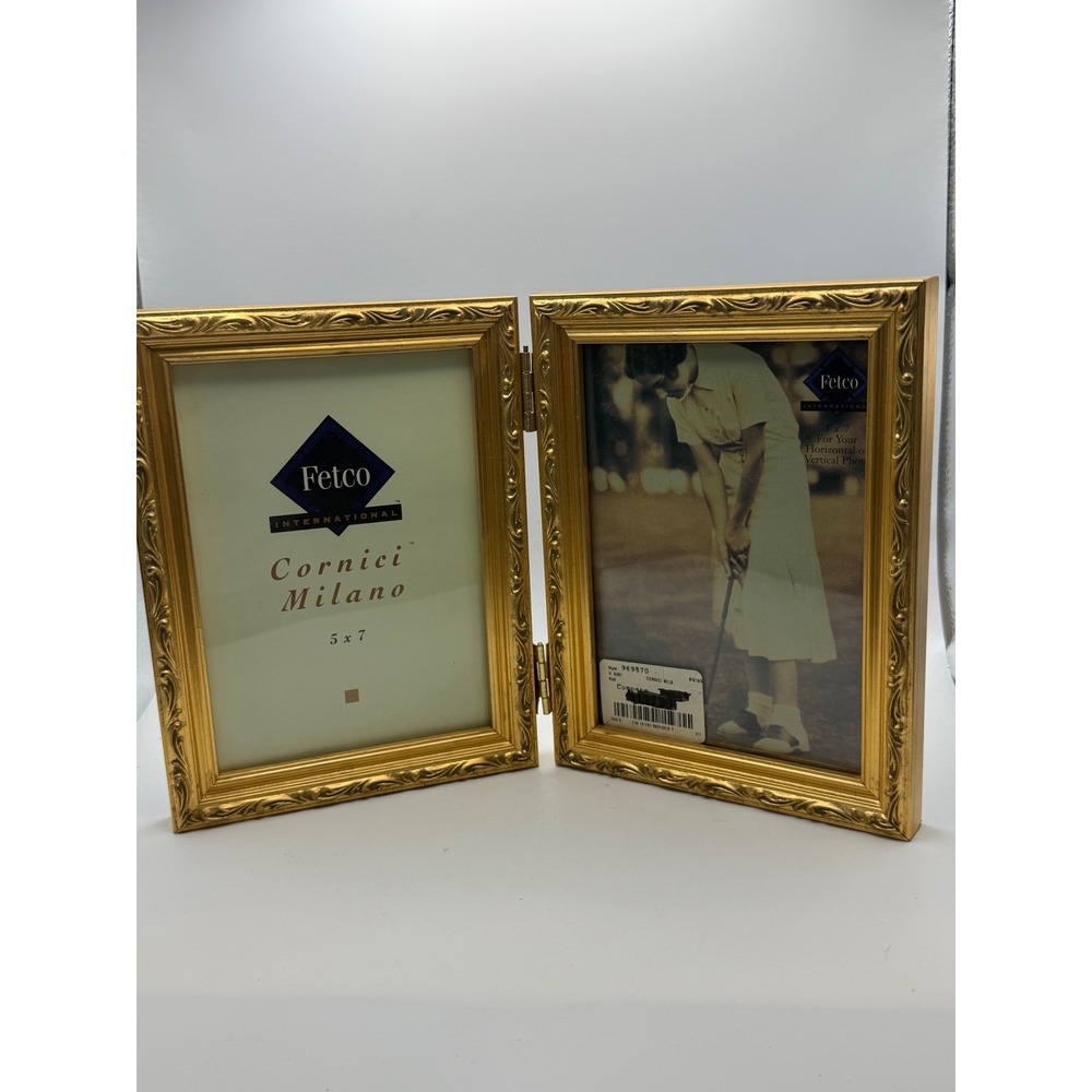 Vtg Fetco International Cornici Milano‎ Gold Ornate Folding Double 5x7 Frame